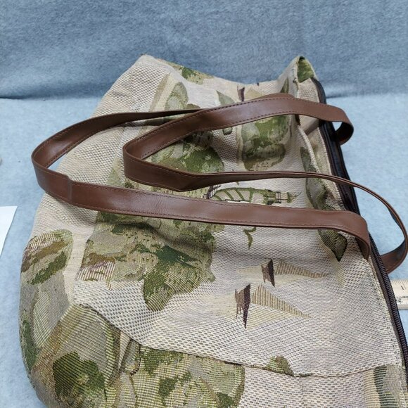Vintage Lighthouse & Sailboat Tapestry Tote Bag With Brown Handles - Picture 14 of 14